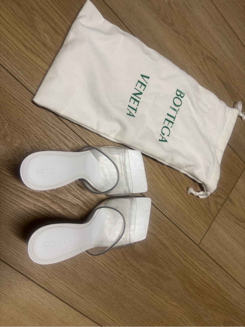 Bottega Veneta White Square-Toe Clear Strap Mules